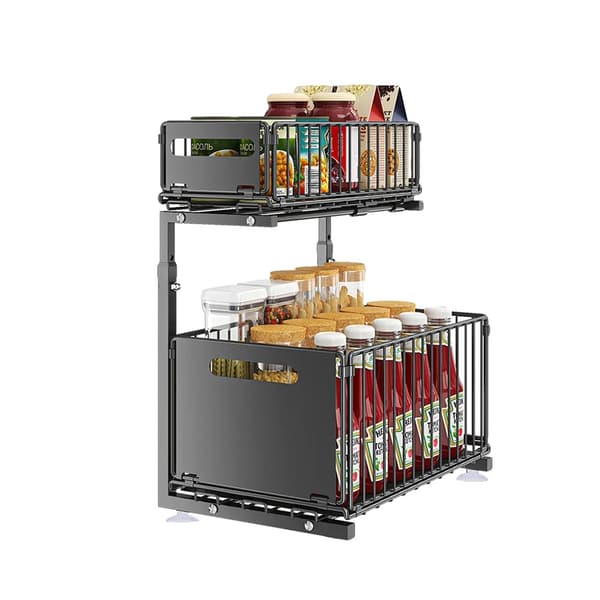 Skabsorganisator, Justerbar Højde, Multifunktionelt Design,sort, 2-lags