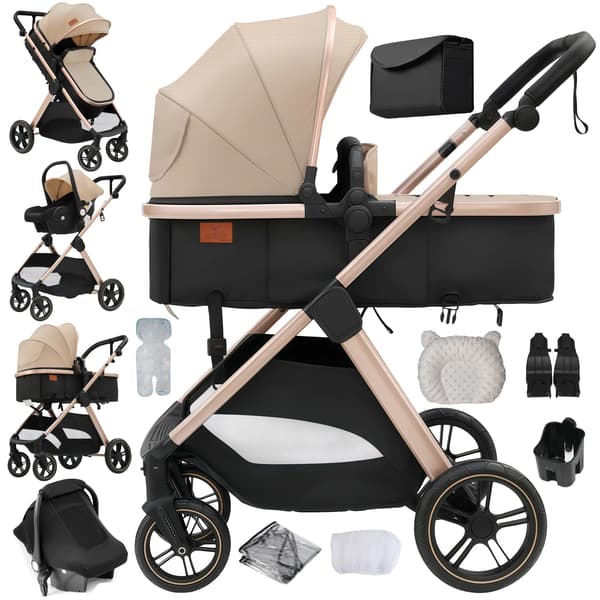 Barnvagn, Lättviktsdesign, Stötdämpande Ram,V10-BEIGE