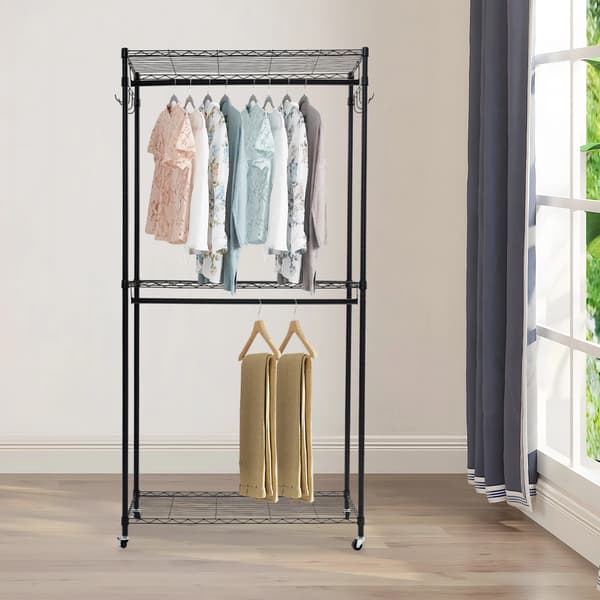 Tøjstativ, 2-niveau design, mobil organizer,sort