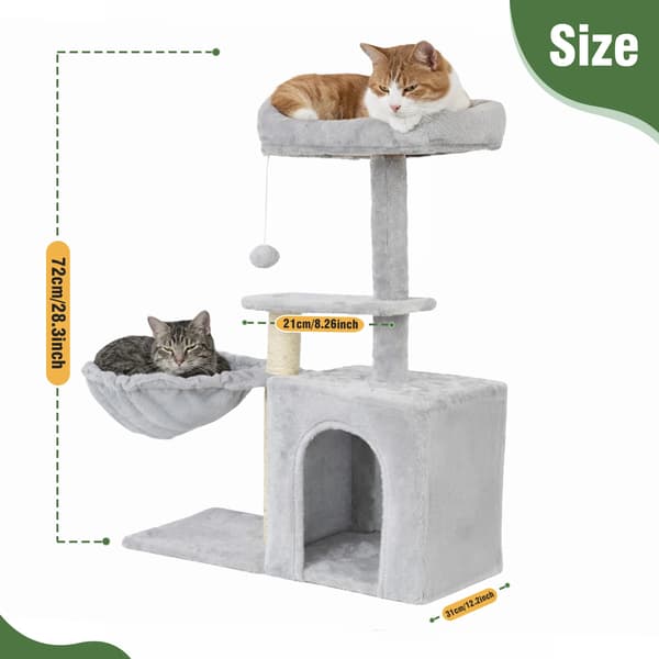 Kattträd, 2 nivåer, anti-tippdesign,Ljusgrå