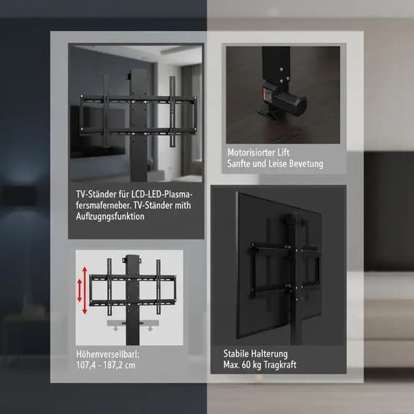 TV-ställ, Höjdjusterbart, Stabil Design, svart