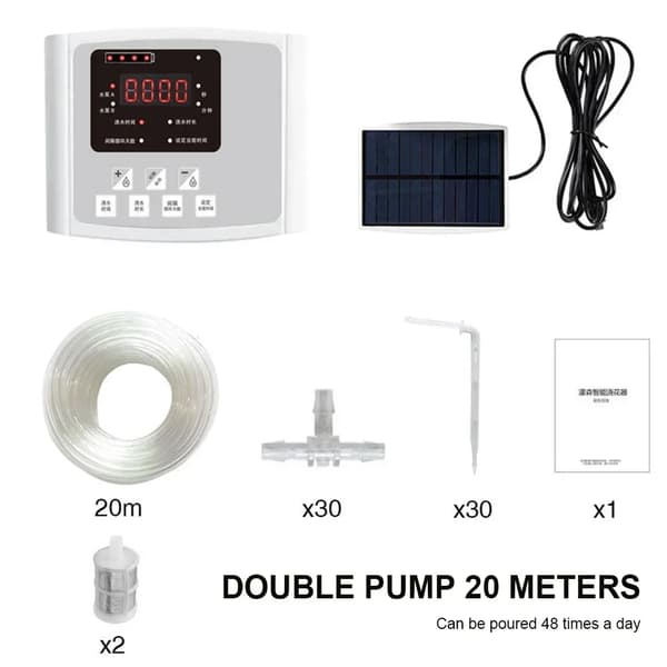 Automatisk droppbevattningskit, solenergidriven, programmerbar timer,Grå dubbelpump 20m