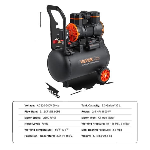 Luftkompressor, 900W effekt, 2,1 gallons kapacitet,35L 1800W