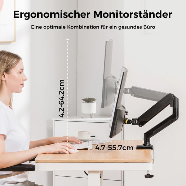 Monitorarm, Justerbar Højde, 360-Graders Rotation,sort