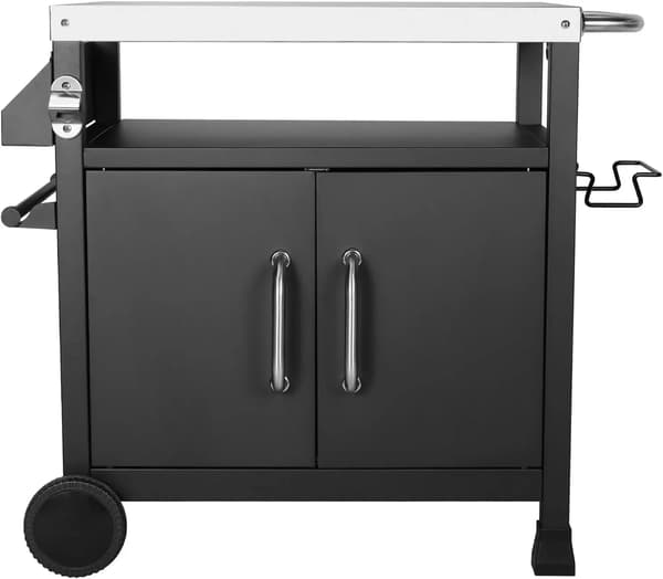 Grillvogn, Rustfrit Stål Top, Multifunktionelt Design,sort