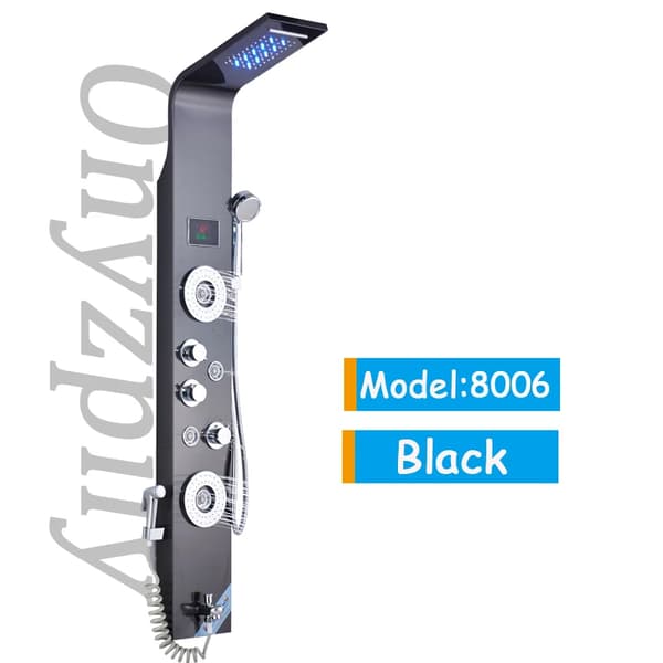 Duschpanel, LED-temperaturdisplay, multifunktionell design,Svart 8006