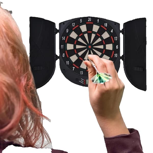 Dartskive, understøtter op til 8 spillere, LCD-display og højttaler,sort