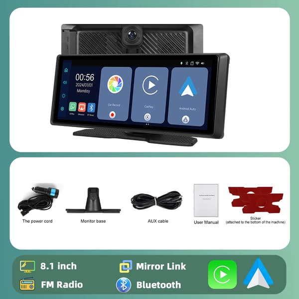 Bilvideoövervakning, 8,1 tum, stöder CarPlay och Android Auto,endast radio