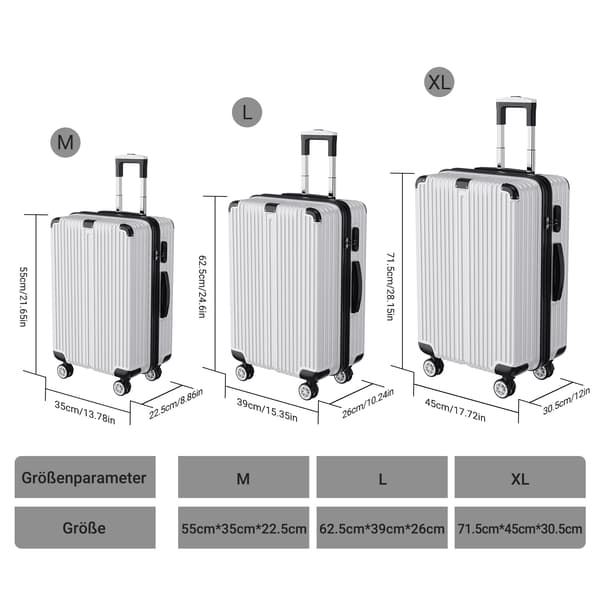 Resväska Set, Lättvikts ABS Material, 360° Rotera Hjul,Stil D-Silver
