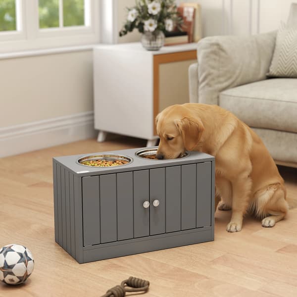 Hundefoder, Hævet Design, Skjult Opbevaring,GRÅ, 60X30X35.5 cm