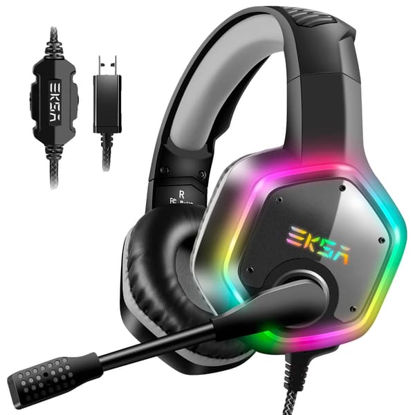 Gaming headset, 7.1 surround sound, støjreducerende mikrofon,Grå