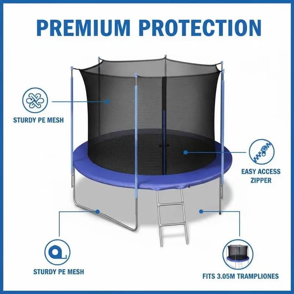 Trampolinbeskyttelsesnet, Holdbart Polyester Mesh, Nem Installation,Sort