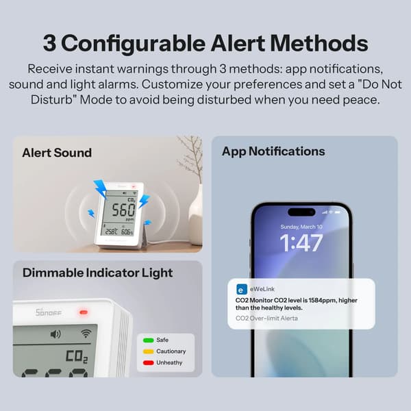 Luftkvalitetsmonitor, CO2-detektion, Smart Home-integration,SAWF-08P