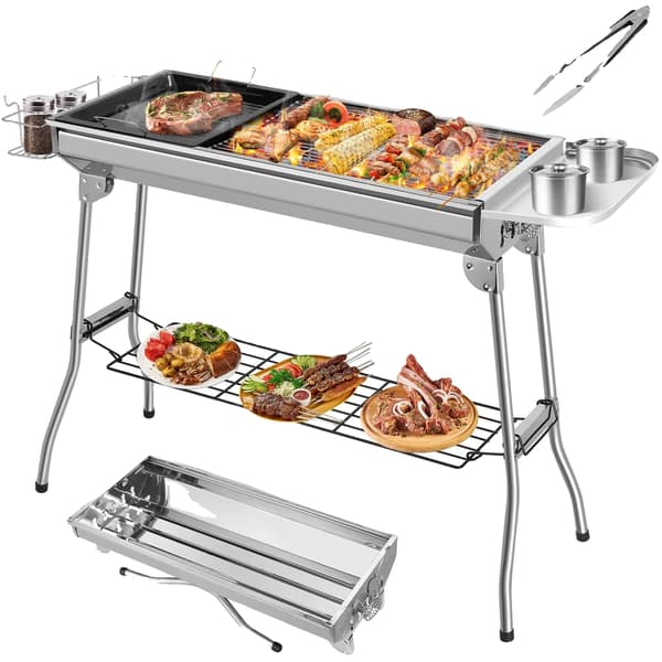 Kulgrill, Bærbar Design, Fuldstændige Tilbehør,Sølv