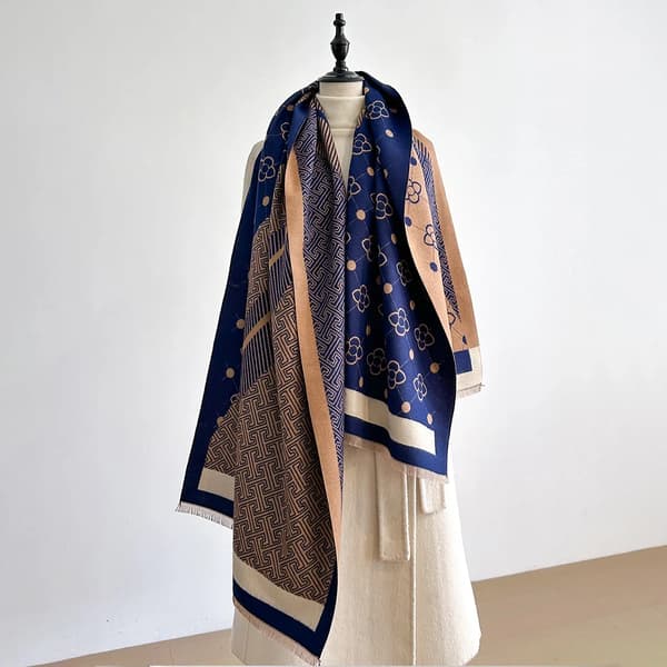 Sjal, Varm Polyester Fabric, Resemöjlighet,Marinblå