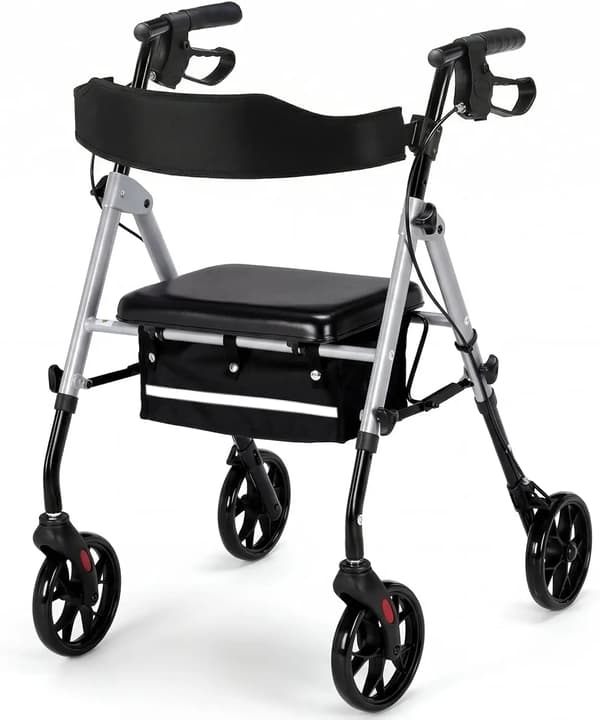 Rollator, Lättviktsaluminium, Terrängdäck,Silver
