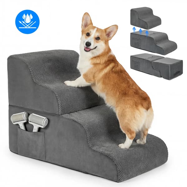 Hundtrappor, halkfri design, tvättbart överdrag,Mörkgrå