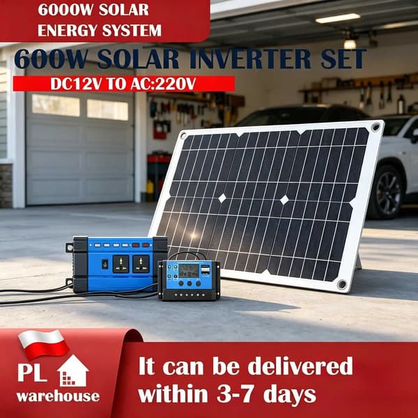 Solenergisystem, 600W højtydende panel, 12V controller,6000W 220V