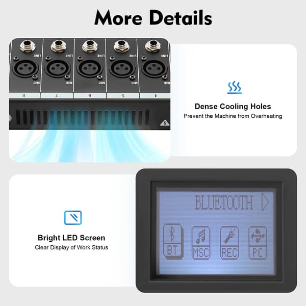 Lydmixer, 8-kanals indgang, Bluetooth- og USB-forbindelse,sort