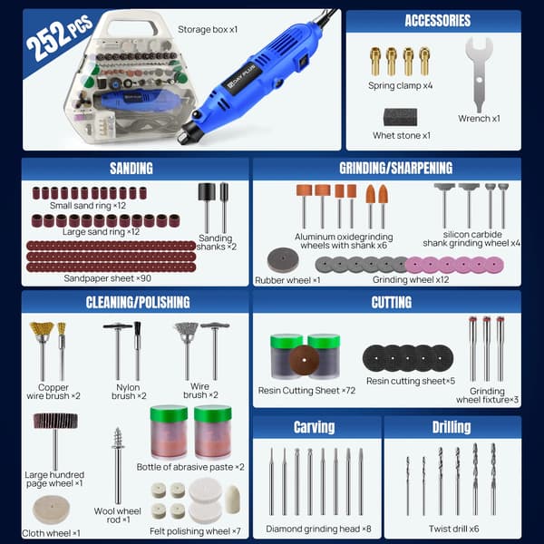 Rotary Multi Tool, 252-delars tillbehörsset, variabel hastighetskontroll,252PCS-Roterande Multi Verktyg, EU
