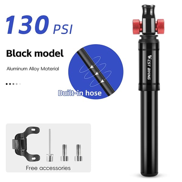 Cykelpump, Bärbar Design, Högtryckskapacitet,svart