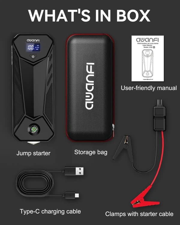 Jump Starter, 3000A Peakström, Multifunktionell Strömkälla, J120