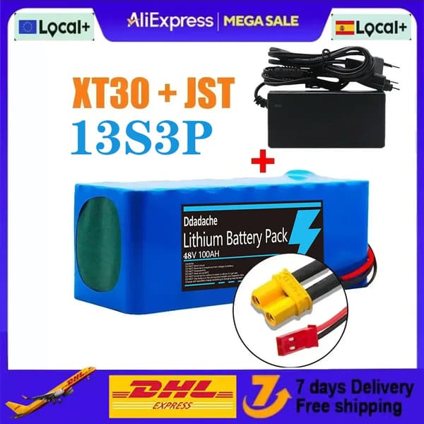 Litiumjonbatteri, 48V, 100Ah kapacitet, XT30-JST-laddare
