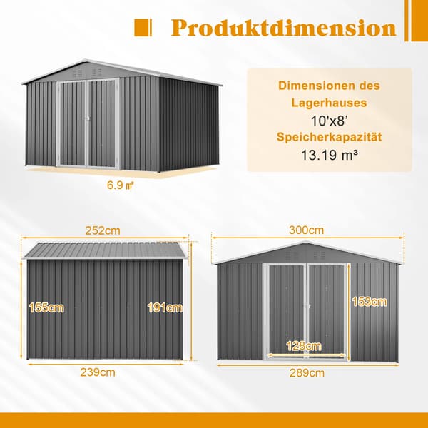Trädgårdsförvaringsskåp, Galvaniserat Stål, Vattentät Design,GRÅ