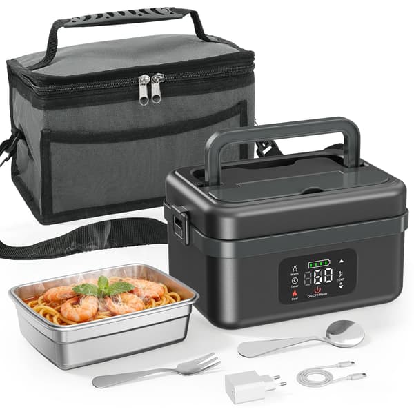 Elektrisk Lunchlåda, Justerbar Temperatur, Läcksäker Design,Mörkgrå
