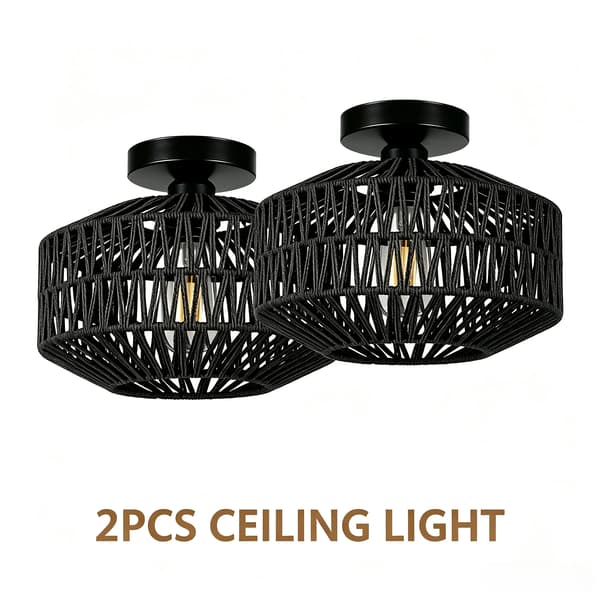 Loftlampe, Håndvævet Rattan Design, Alsidig til Ethvert Rum,Ingen pære, 2PCS