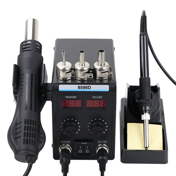 Lödstation, Varmluftspistol, Dubbel Digital Display,220V EU PLUG