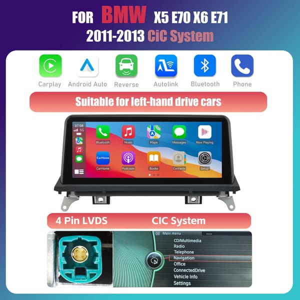 Carplay, Touchscreen Display, Smartphone Forbindelse, kompatibel med BMW X5 E70 X6 E71 2008-2010,CIC-system