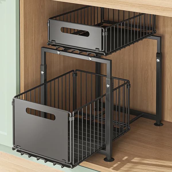 Under Sink Organizer, 2-lags Design, Utrækkelige Hylder,sort