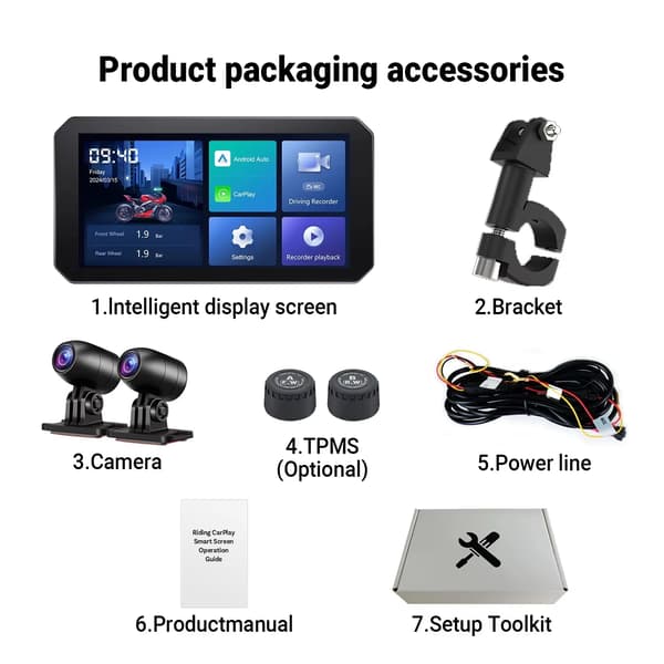 Motorcykel Display, Trådløs Forbindelse, Dual Dash Cam,C6 med TPMS