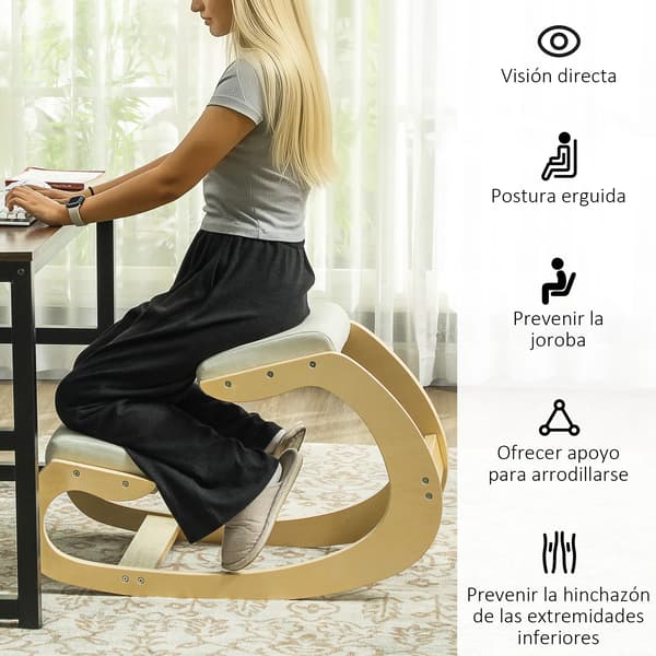 Knäböjstol, Träram, 55 x 85 x 55 cm, Stöder upp till 100 kg, Ergonomisk design, Vadderad kudde