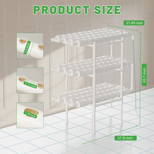 Hydroponiskt växtsystem, PVC-U-material, 3 lager, 108 växtplatser, 12 rör, vertikal trädgårdsdesign