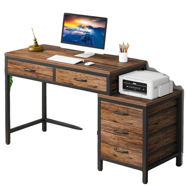 Computerbord, 5 Skuffer, Kompakt Design,Brun
