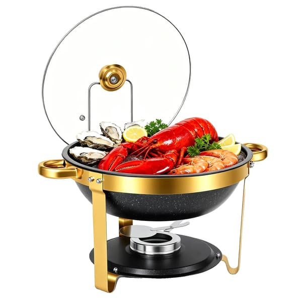Chafing Dish Buffet Server, 5QT Kapacitet, Premium Rustfrit Stål,Sort Guld Farve-b, 6 PCS