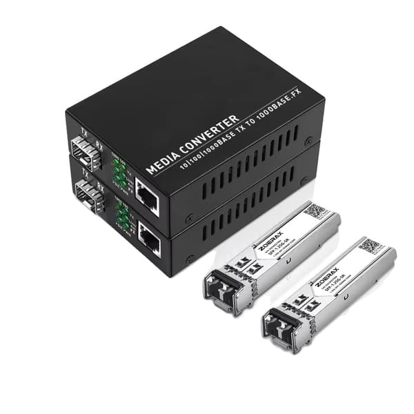 Mediekonverter, RJ45-forbindelse, Gigabit datarate,2 PACK EU Kit