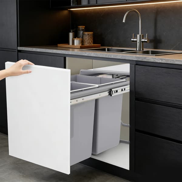 Affaldsbeholder, Utrækkelig Design, Dobbelt Kompartment,Grå