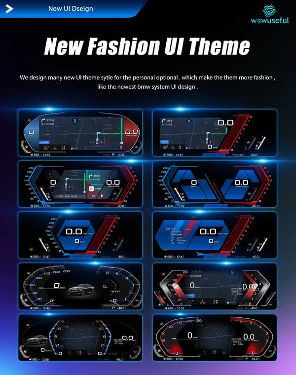 Digitalt Dashboard, LCD Panel, Virtuelt Instrument,med HUD carplay