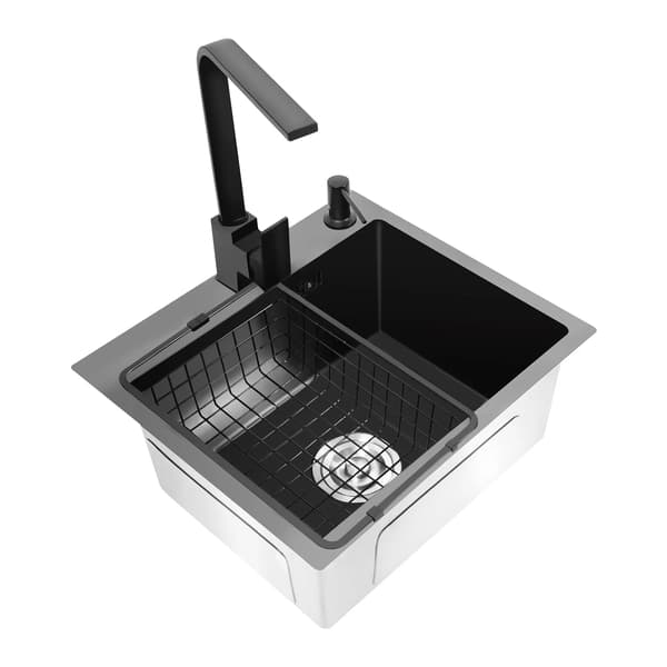 Køkkenvask, Rustfrit Stål, Multifunktionelt Design,sort