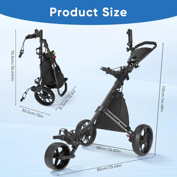 Golf Push Pull Vogn, Sammenklappeligt Design, Ergonomisk Håndtag,lys grøn