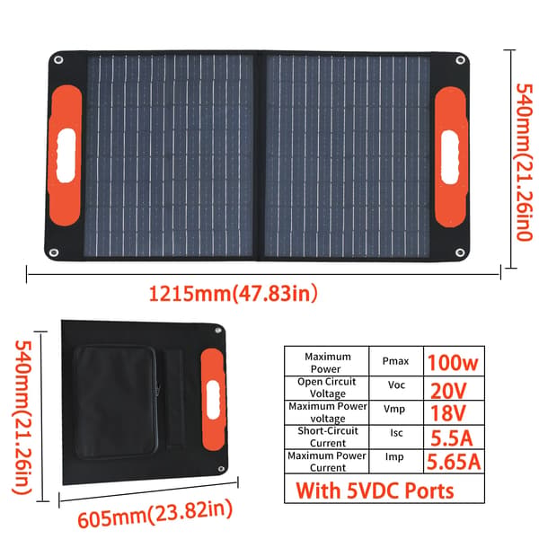 Solpanel, 100W Effekt, Bärbar Design,1PCS  100W