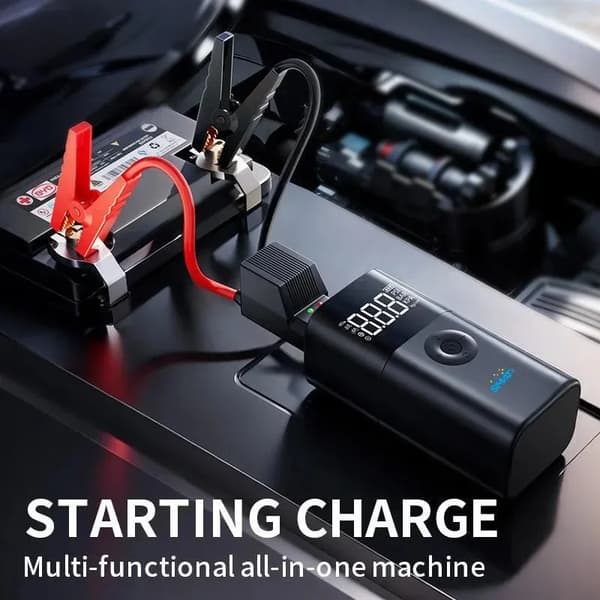 Nødværktøjssæt, Bærbar Jump Starter, Dækpumpe,EU-403-sort
