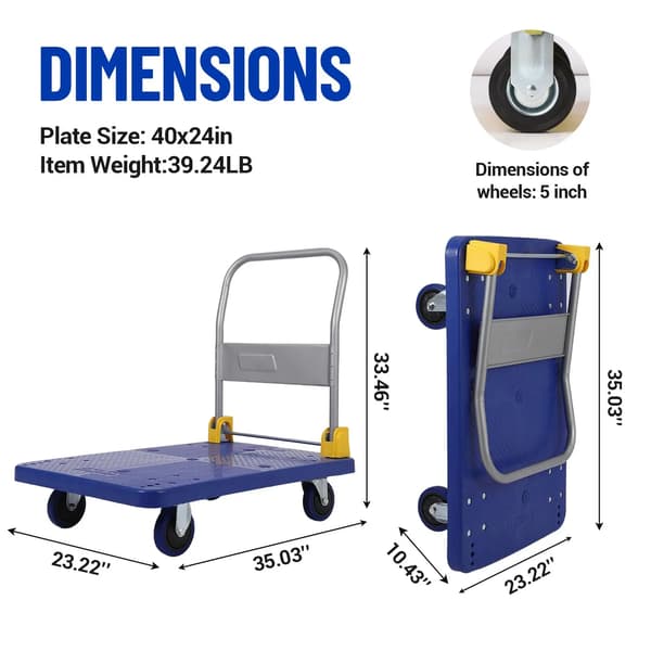 Platformvogn, Heavy Duty Design, Drejelige Hjul,40x24in