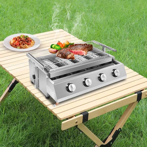 Gas Griddle, 4-Burner, Justerbar Højde,Sølv