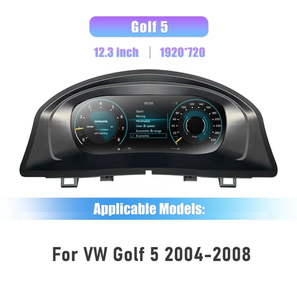 Digital Dashboard Cluster, 12,3-tommer Skærm, Flersproget Support,Golf 5
