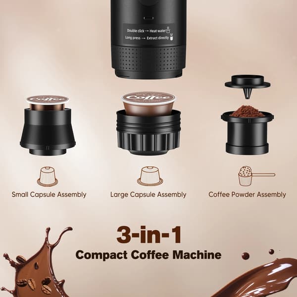 Mini Kaffemaskine, Bærbar Design, USB-C Drevet,sort