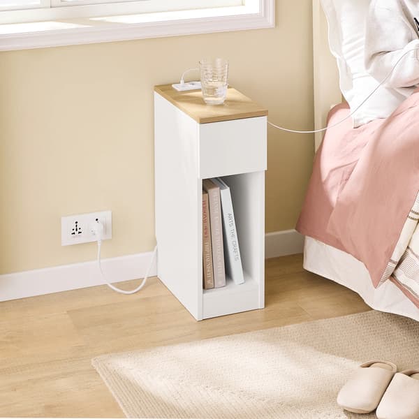 Sängbord, kompakt design, öppet fack, VIT